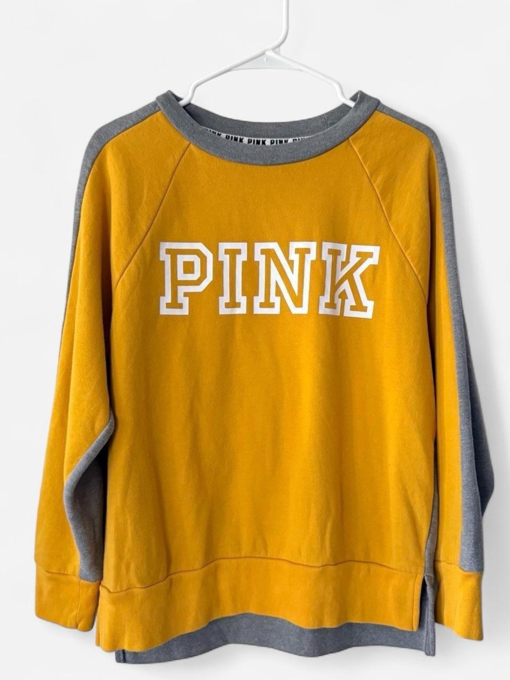 Victoria's Secret PINK Golden Yellow and Gray Crewneck Sweatshirt